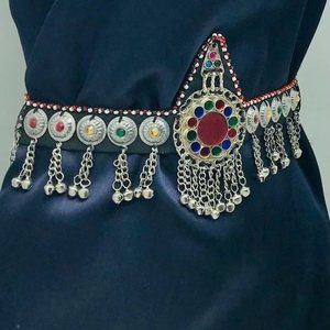 Silver Kuchi Tribal Belly Belt: Dance Body Jewelry with Bells